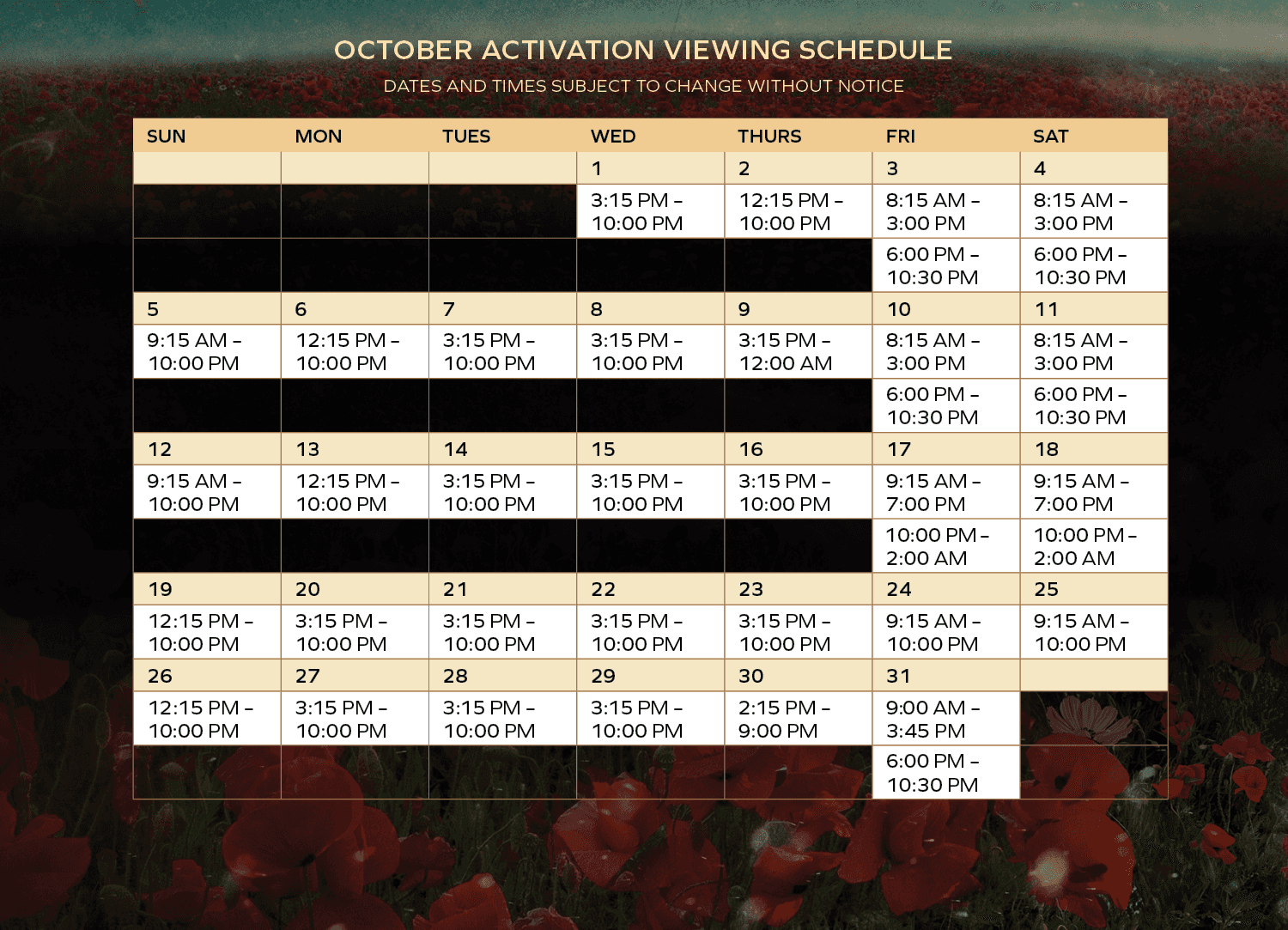 calendar oct
