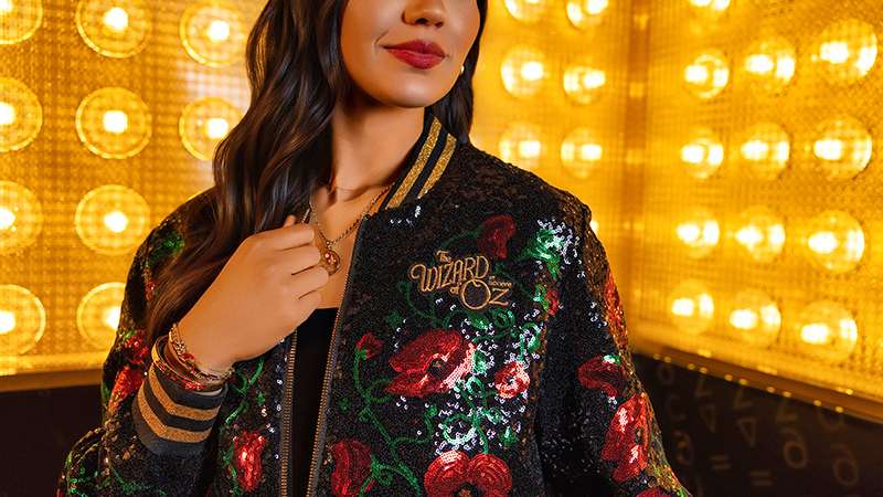 Woman wearing Wizard of Oz jacket